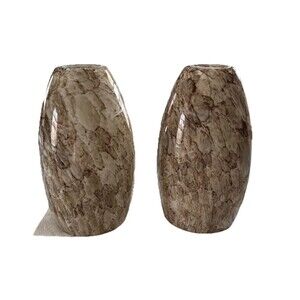 Set Of 2 PENDANT LIGHT SHADE PORTFOLIO GLASS RIVER STONE PATTERN Brown/white
